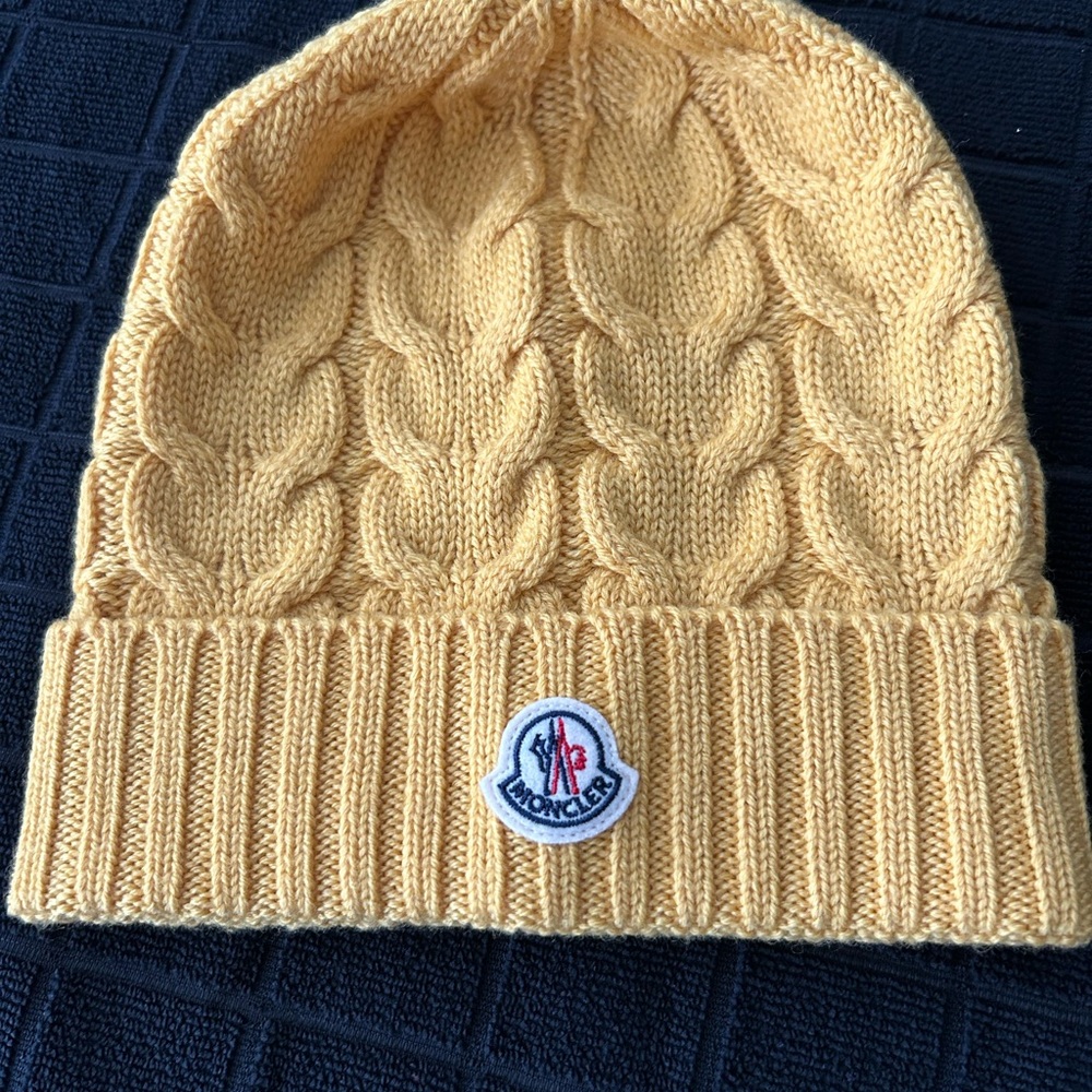 Moncler Kids Mustard Cable Knit Hat